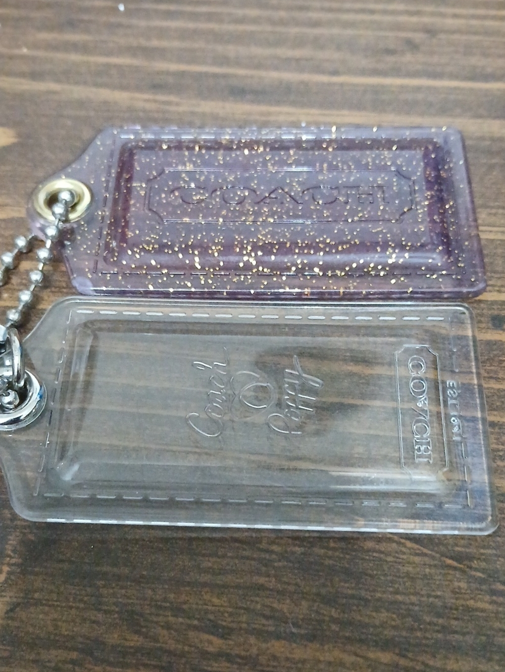 Coach Purple Glitter and Clear ID Keychain Tag 2 X Large Tags